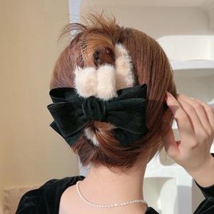 대형 털 집게핀 페이크퍼 리본 헤어핀 반묶음 집게삔
