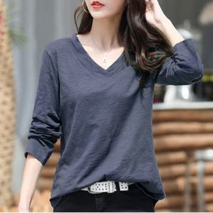 대박난날라리 3858 무지브이넥긴팔티셔츠 여자흰색티 무지 맨투맨 라운드 스판티 여자긴팔티 긴팔