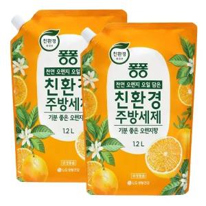 LG생활건강 퐁퐁 친환경 오렌지 주방세제 리필 1.2L 2개