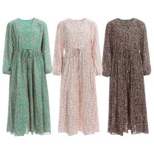 [샵앤] 여성 잔꽃무늬 서플리스 긴팔 롱 주름원피스 CP-WDR-1307-z