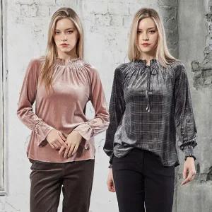 [로코엘라][로코엘라] 바인 스모킹 벨벳 블라우스 2종택1