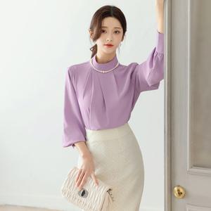 [시크라인] 실라보 하프넥 드레이프 셔링 볼륨 소매 블라우스 빅사이즈/오피스룩/하객룩