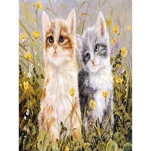 [OFM6NR2T]고양이 커플  패브릭  보석십자수 사각 30x40