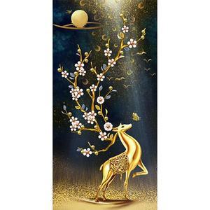 [OFM6NR5P]달 황금 노루  패브릭  보석십자수 30x60