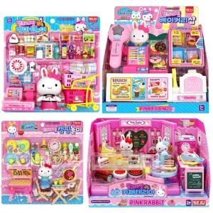 [보리보리/베스트키즈]핑크래빗 카페테리아 이층집 동물병원 캠핑놀이 레일기차놀이