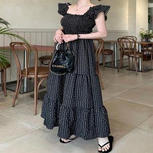 [무료배송] 러블리 어깨 프릴 스모크 A라인 캉캉 롱 원피스