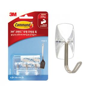 3M 코맨드 투명 주방용 훅 3P 접착식 후크 무타공 소품 걸이 탈부착 고리