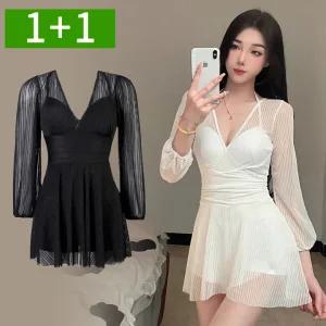 [1개+1개] 체형커버 여성 원피스수영복 홀터넥 비치 휴양지 실내 수영장 모노키니 수영복 XL 2XL