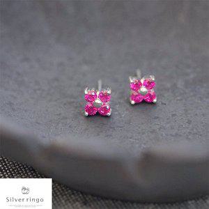 [실버링고]실버925 7월탄생석 꽃모양귀걸이 루비플뢰르E