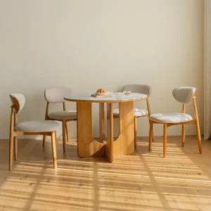 [레트로하우스] 오아르 론 원목 원형 세라믹 4인 식탁세트 1000 (의자4)