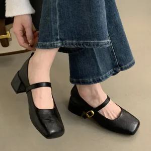 더구두 스퀘어 통굽 메리제인 로퍼힐 구두(5cm)-1757