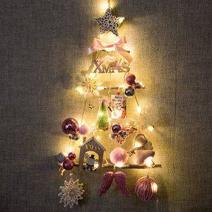 [플라워트리]크리스마스 벽트리 나무 LED 벨벳천사 우드 트리 60cm 벽걸이 풀세트 소품 데코 촬영 파티