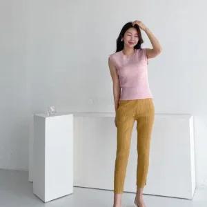 |KSP30E6|잉인샤 밴딩 바지 스키니 9부 주름디테일 여성 주름원단