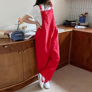 잇키네 점프슈트 여성 스트링 오버롤 밑단 멜빵 팬츠