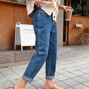 [스타일나]여자 가을 겨울 난스판 뒷밴딩 보이핏 데님팬츠 핏이 예쁜 배기 청바지