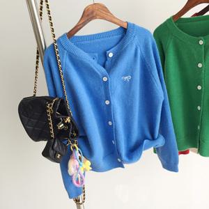 리본데이 자수 노카라 라운드 가을 울 니트가디건 (6color)