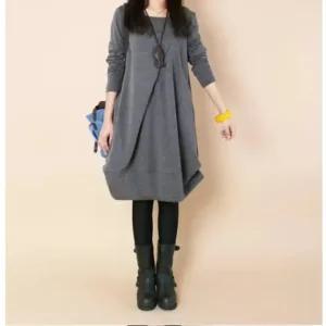 초 로미홀리 빅사이즈 가을겨울 라운드넥 긴팔 원피스 107