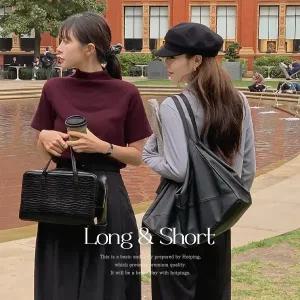 핫핑 [2버전][긴팔&반팔] 플럼프 모크넥 여리핏 기모 반목티셔츠