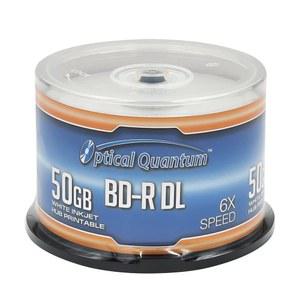 광학 양자 6X 50GB BD-R DL 화이트 잉크젯 인쇄 가능 블루레이 이중 레이어 기록 미디어, 50 디스크 스핀들