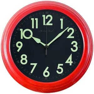 PM5250 야광 볼록유리 메탈 무소음 벽시계 25cm 레드