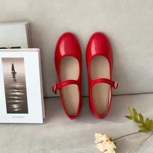 컴온슈 / 말랑 가죽 라운드 메리제인 버클 플랫슈즈 단화 (1cm)