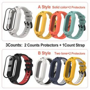 3개/대 화면 보호기 + Xiaomi 밴드 용 실리콘 스트랩 통합 5 6 7 8 9 2PCS 필름 스포츠 팔찌