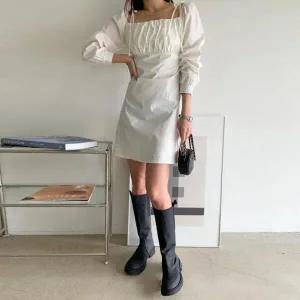 /옷자락 여자 리본나시 흰색 오프숄더 미니원피스