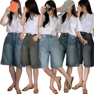 다올샵 버뮤다팬츠 5부 7부 기장 S~2XL 오버핏 와이드 핀턱 청 반바지 4001