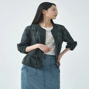 [지센]메탈 체크 가디건형 숏 코트 LCCAO428_DE
