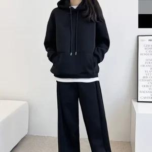 고품질 여자 오버핏 양털 커플 스냅 트레이닝 세트 1P 커플룩 (WFHVXY4)