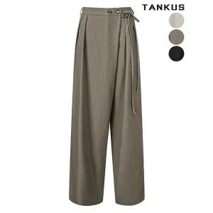 [하프클럽/]여성 핀턱 와이드 랩 벨트 슬랙스