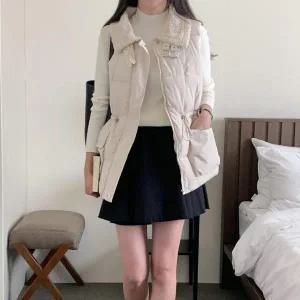 [하프클럽/]여자 간절기 아우터 양털 카라 집업 하프 패딩 조끼