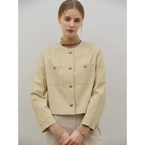 [하프클럽/]미니멀 노카라 페이크 레더 자켓 (택가격 308000원)