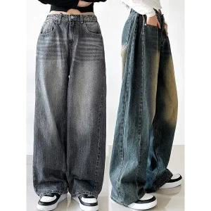 [하프클럽/]Y2K 어반 사이드턱 데님 청바지 와이드팬츠 통바지 옆라인 절개