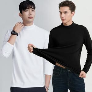 가을 남자 겨울 스판 레이어드티 무지 긴팔면티 반 폴라 반목티 얇은 흰색 흰티
