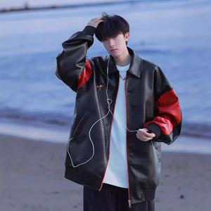 EAMT 남자 항공 점퍼 배색 PU가죽 코트 봄가을 시크 카라 카고 YJ3