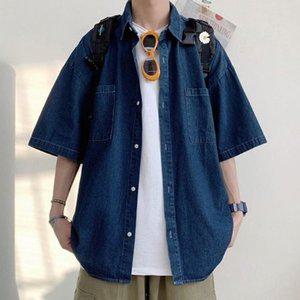 남자셔츠 청남방 데님셔츠 오버핏 진청 연청 반팔티 (W6A4BAA)