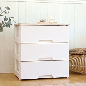 러쉬그레인 우드상판 와이드 플라스틱 서랍장 3단 옷 수납 정리함 수납장