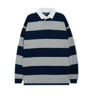 폴로랄프로렌 남성 빅핏 스트라이프 럭비 카라 블루/그레이 긴팔티 710965471 002