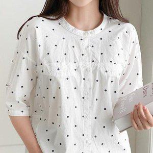 [VY] 여자 면원단 SS 검정 라운드 도트 땡땡이 블라우스_16937896_588847