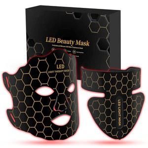 야히 레드 라이트 테라피 포 페이스, 페이스 마스크 테라피, 7가지 색상의 LED & 넥 집에서, 블랙