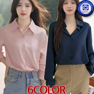 여성 봄가을 피렌체 링클프리 스판덱스 올매치 긴팔 셔츠 무지 심플 캐주얼 블라우스 학생 직장인 남방 6칼라/4