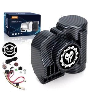 오토바이용 경적, 12V 경적 커버가 있는 FARBIN 트레인 트럭 보트 픽업용 초음속 150DB (12V, 버튼이 검은색 쉘)