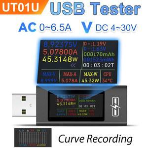 UT01U USB 테스터 전압계 충전 전류 전압 5A 곡선 전력계 30V 전류계 모니터 용량 기록