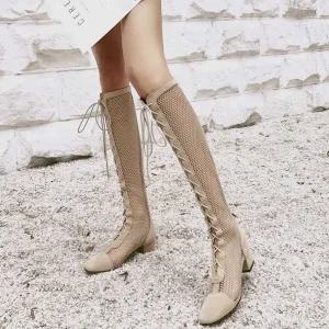 롱 부츠 가죽 메쉬 여자 샌들 하이 패션 가벼운 슈즈