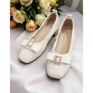 [갤러리아] [센터시티] 고세 여성 보우 리본 플랫 통굽 펌프스 OZP5F032 아이보리