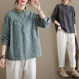 여성 잔꽃무늬 면티 레이스 카라 티셔츠 3컬러