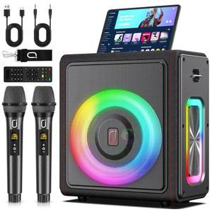 노래방 기계, 무선 마이크 2개 포함 휴대용 블루투스 5.3 스피커, 피치 보정 및 에코 조정이 가능한 PA 시스템, 홈 파티용 TWS/TF 카드/USB/AUX/라이브 지원