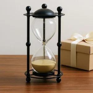 유리 모래시계 사우나 시계 30분 시간 측정기 블랙 골드 디자인 (WFJWQYY)