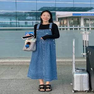 MADE 피넛진 셔링 멜빵 롱 원피스 (2color)